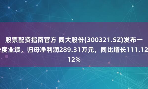 股票配资指南官方 同大股份(300321.SZ)发布一季度业绩，归母净利润289.31万元，同比增长111.12%